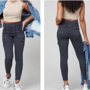 Spanx Black Distressed Stretch Twill Ankle Cargo Pants Size Small